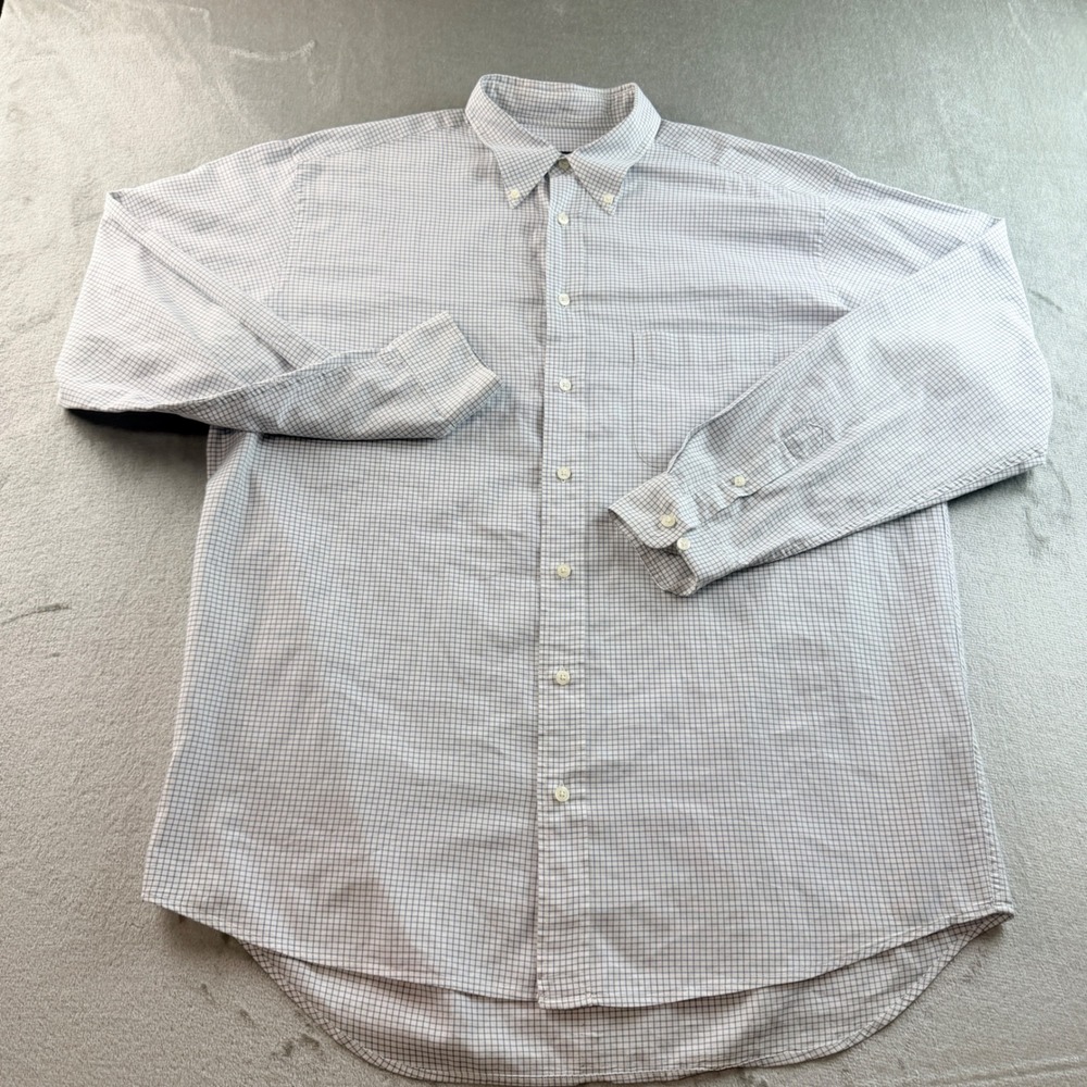 Eddie Bauer Men's Tall L Blue White Grid Cotton Button Down Long Sleeve Shirt